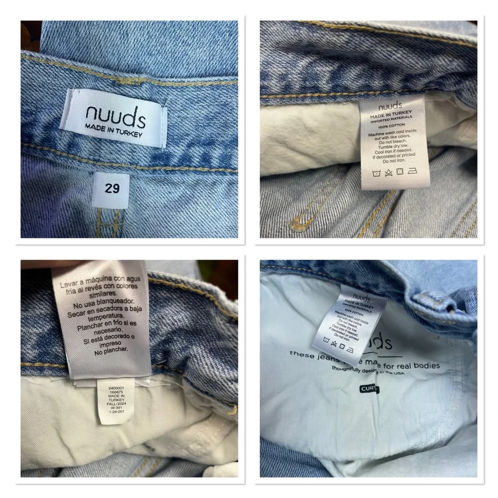nuuds Curvy High Waisted Straight Leg Distressed Jeans Light Wash Blue Grunge 29